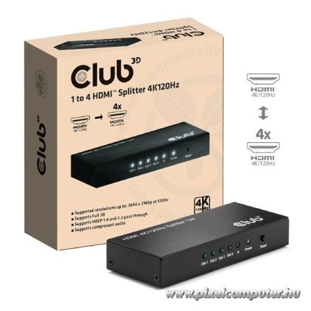 Club 3D Splitter - CSV-1385 (1 to 4 HDMI, 4K120Hz, 3D, HDCP 1.4/2.2, Audio, 6Gbps)