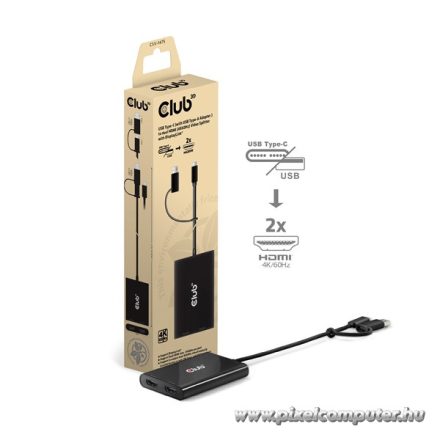 Club 3D Video Splitter - CSV-1475 (4K60HZ, 3.2 USB-C (USB-A Adapterrel) to 2xHDMI, Displaylink)