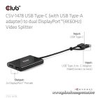 Club 3D Video Splitter - CSV-1478 (4K60HZ, 3.2 USB-C (USB-A adapterrel) to 2xDisplayPort)
