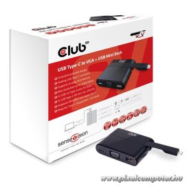   Club 3D Notebook Dokkoló - CSV-1532 (60W, 3.0 USB-C to D-Sub, VGA, 3.0 USB-A, (for Data) 3.0 USB-C)