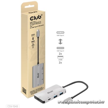 Club 3D USB Hub - CSV-1543 (USB-C Gen 2 to USB-C (data), USB-C (data+charge), USB-A (data), USB-A (data+charge)