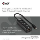 Club 3D USB Hub - CSV-1549 (3.2 USB-C Gen 1 to 3xUSB-A, RJ45,1Gbps)