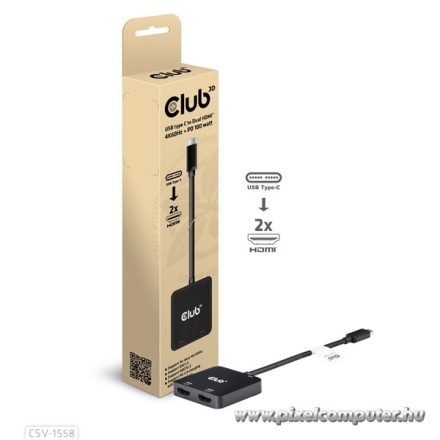 Club 3D USB Hub - CSV-1558 (3.2 USB-C to 2xHDMI, USB-C 100W PD3.0, 4k60Hz)