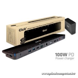   Club 3D Notebook Dokkoló - CSV-1564W100 (100W, 3.2 USB-C to 3xUSB-A 3.2, 5x USB-A,HDMI, PD, VGA, RJ45, SD, Micro SD, 3,5