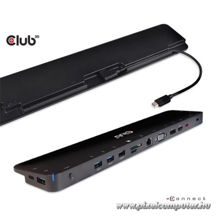Club 3D Notebook Dokkoló - CSV-1565 (100W, USB-C to 5xUSB-A Gen 1, 2x USB-A 2.0, HDMI, DP,VGA, RJ45, Micro SD, 3,5 Jack)