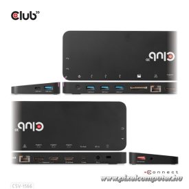  Club 3D Notebook Dokkoló - CSV-1566 (120W, USB-C to 5x USB-A Gen 1, USB-C  Gen 1, 2xHDMI, DP, RJ45, SD.TF. 3,5 Jack, DC)