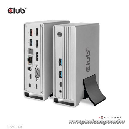 Club 3D Notebook Dokkoló - CSV-1568 (120W, Gen 2 USB-C to 4x USB-A, USB-C Gen 2, 2xHDMI, DP, VGA, RJ45, DC)