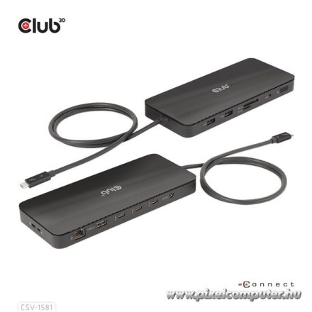 Club 3D Notebook Dokkoló - CSV-1581 (140W, Thunderbolt 4 to 3xThunderbolt 4, 3xUSB-A, SD, TF, RJ45, 3,5 Jack, DC)