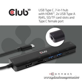   Club 3D USB Hub - CSV-1592 (3.1 USB-C Gen 1 to HDMI, 2xUSB-A BC1.2 charge, USB-C PD charge, SD, Micro SD, RJ45, 4K60Hz)