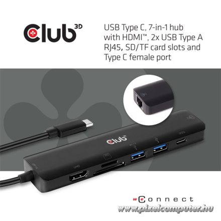 Club 3D USB Hub - CSV-1592 (3.1 USB-C Gen 1 to HDMI, 2xUSB-A BC1.2 charge, USB-C PD charge, SD, Micro SD, RJ45, 4K60Hz)