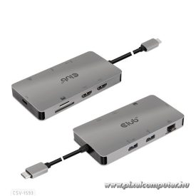   Club 3D USB Hub - CSV-1593 (3.1 USB-C Gen 1 to 2xHDMI, 2xUSB-A 3.2 Gen 1, USB-C 3.2 Gen 1, SD, Micro SD, RJ45, 4K60Hz)