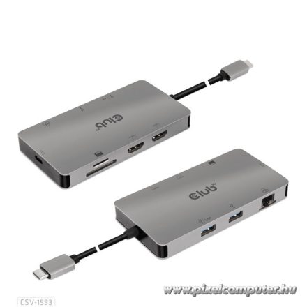 Club 3D USB Hub - CSV-1593 (3.1 USB-C Gen 1 to 2xHDMI, 2xUSB-A 3.2 Gen 1, USB-C 3.2 Gen 1, SD, Micro SD, RJ45, 4K60Hz)