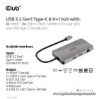 Club 3D USB Hub - CSV-1593 (3.1 USB-C Gen 1 to 2xHDMI, 2xUSB-A 3.2 Gen 1, USB-C 3.2 Gen 1, SD, Micro SD, RJ45, 4K60Hz)