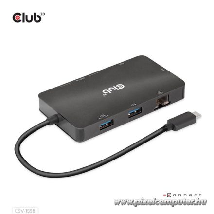 Club 3D USB Hub - CSV-1598 (USB-C Gen 2 to 2xDisplayPort, 2xUSB-A Gen 2, 2xUSB-C Gen 2, RJ45, 4k60Hz)