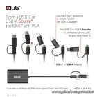 Club 3D Átalakító - CSV-1611(USB-C (USB-A Adapterrel) to Dual HDMI (4K/30Hz) / VGA (1080/60Hz))
