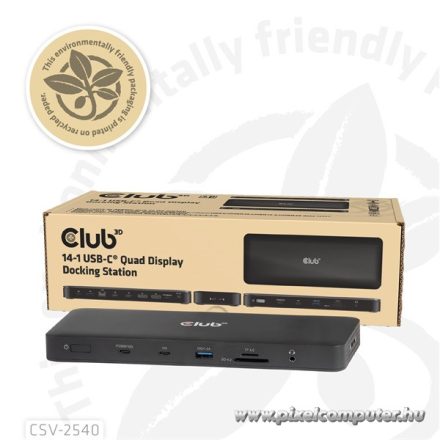 Club 3D Notebook Dokkoló - CSV-2540 (USB-C to 2xUSB-C, 2xUSB-A, 2xHDMI, 2xDP, RJ45, SD/MicroSD, 100W PD, 4K60hz)