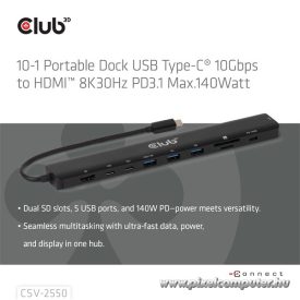   Club 3D USB Hub - CSV-2550 (USB-C to 3xUSB-C, 3xUSB-A, RJ45, SD/MicroSD, 140W PD, HDMI, 8K30hz)