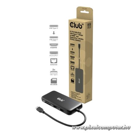 Club 3D USB Hub - CSV-2551 (USB-C to USB-C, 2xUSB-A, RJ45, SD/MicroSD, 100W PD, HDMI, DP, 8K30hz)