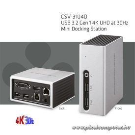   Club 3D Notebook Dokkoló - CSV-3104D (4K UHD, 3.0 USB-A to HDMI, DVI-I, 4xUSB-A, RJ45, 3.5 Jack Audio + Mic)