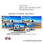 Club 3D Notebook Dokkoló - CSV-3104D (4K UHD, 3.0 USB-A to HDMI, DVI-I, 4xUSB-A, RJ45, 3.5 Jack Audio + Mic)