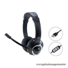   Conceptronic Fejhallgató - POLONA01B (USB, hangerőszabályzó, felhajtható mikrofon, 200 cm kábel, fekete)