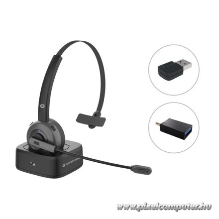 Conceptronic POLONA03BDA Vezeték nélküli Fejhallgató Hangerőszabályzóval, Felhajtható Mikrofonnal és USB Adapterrel (Fekete)