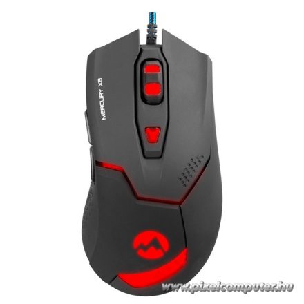 Everest Gamer Egér - Mercury X8  (3200 DPI, 6gomb, 1,8m harisnyázott kábel, optikai, fekete, RGB LED)