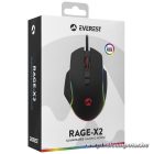 Everest Gamer Egér - RAGE-X2  (6400 DPI, 7gomb, 1,5m harisnyázott kábel, optikai, fekete, RGB LED)