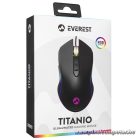 Everest Gamer Egér - SM-F09 TITANIO  (7200 DPI, 6gomb, 1,8m harisnyázott kábel,optikai, fekete, RGB LED)