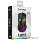 Everest Gamer Egér - SM-G66 X-HOLE  (8000 DPI, 7gomb, 1,5m harisnyázott kábel,optikai, fekete, RGB LED)
