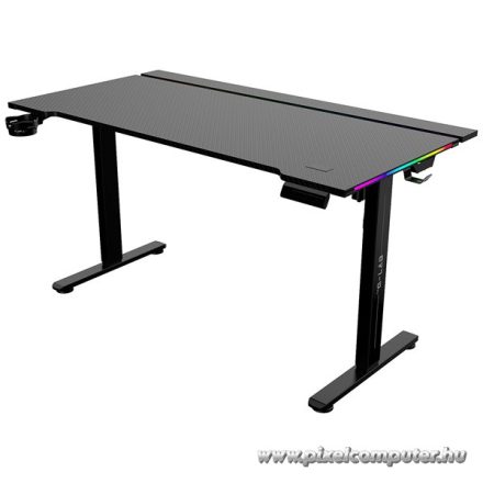 The G-Lab Gamer Asztal - K DESK PLATINIUM (140x75cm, fém, pohár, fejhallgatótartó, fekete, motoros magasság áll., RGB)
