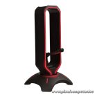 Rampage Fejhallgató állvány - RM-H66 GUARD (fekete, műanyag, USB HUB, Egérkábel tartó, RGB)