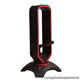   Rampage Fejhallgató állvány - RM-H66 GUARD (fekete, műanyag, USB HUB, Egérkábel tartó, RGB)