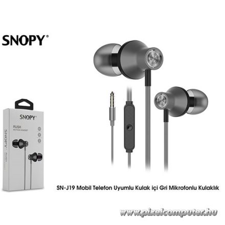Snopy Fülhallgató - SN-J19 Gray (mikrofon, 3.5mm TRRS jack, 1.2m kábel, szürke)