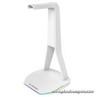 Rampage Fejhallgató állvány - TOWER T14 (fehér, műanyag, USB HUB, RGB)