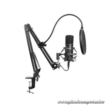 Sandberg Mikrofon - Streamer USB Microphone Kit (fekete; USB; Pop-filter; lökés-csillapító; állítható asztali tartókar)