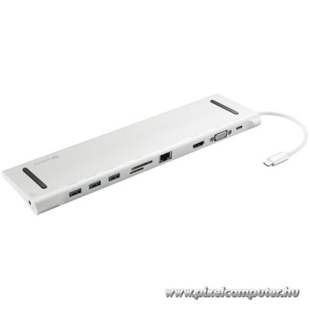 Sandberg Notebook Dokkoló - USB-C 10-in-1 Docking Station (USB-C, HDMI/VGA, 3x USB3.0, 1x RJ-45, Audio, kártyaolvasó)