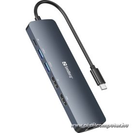   Sandberg Notebook Dokkoló - USB-C 8K Display Dock (Bemenet: USB-C; Kimenet: HDMI+DP+2xUSB-A3.0+USB-C+RJ45; 8K/30Hz)