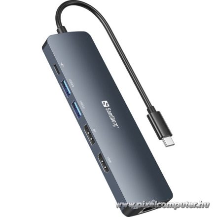 Sandberg Notebook Dokkoló - USB-C 8K Display Dock (Bemenet: USB-C; Kimenet: HDMI+DP+2xUSB-A3.0+USB-C+RJ45; 8K/30Hz)