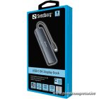 Sandberg Notebook Dokkoló - USB-C 8K Display Dock (Bemenet: USB-C; Kimenet: HDMI+DP+2xUSB-A3.0+USB-C+RJ45; 8K/30Hz)