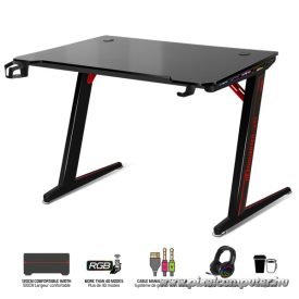   Spirit of Gamer Gamer Asztal - Headquarter 300 (MDF lap, fém lábak, fekete, RGB LED háttérvilágítás, 120 x 60 x 1,8 cm)
