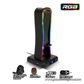   Spirit of Gamer Fejhallgató állvány - SENTINEL (4xUSB2.0, kábelvezetés, csúszásmentes talp, 11 RGB preset)