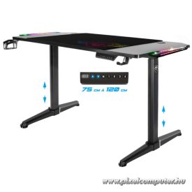   Spirit of Gamer Gamer Asztal - Headquarter 800 (MDF lap, fém lábak, fekete, RGB LED háttérvilágítás, 140 x 60 x 1,6 cm)