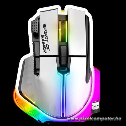 Spirit of Gamer Egér vezeték nélküli - PRO-M5 Arctic Wireless (Optikai, 8000DPI, 8 gomb, fehér)