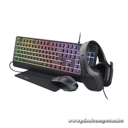 Trust Bundle - GXT792 Quadrox 4-in-1 Gaming Bundle (Billentyűzet magyar + Zirox fejhallgató + Felox egér + Egérpad)