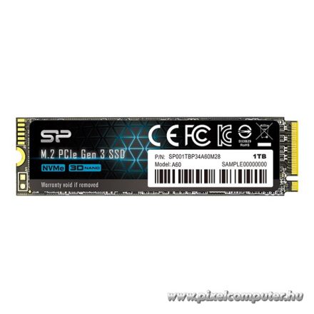 Silicon Power SSD - 1TB A60 (r:2200MB/s; w:1600 MB/s, NVMe 1.3 támogatás, M.2 PCIe Gen 3x4)