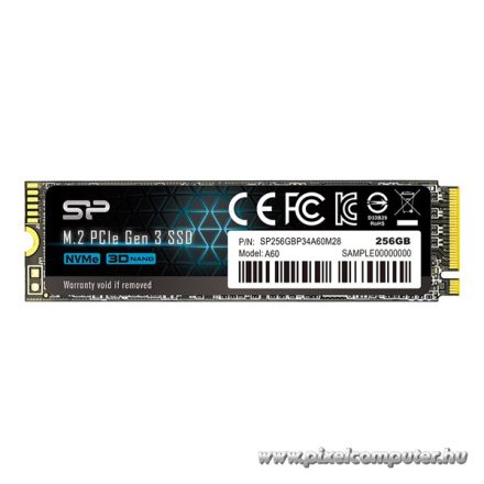 Silicon Power SSD - 256GB A60 (r:2200MB/s; w:1600 MB/s, NVMe 1.3 támogatás, M.2 PCIe Gen 3x4)