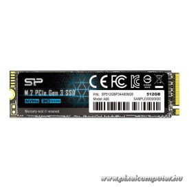   Silicon Power SSD - 512GB A60 (r:2200MB/s; w:1600 MB/s, NVMe 1.3 támogatás, M.2 PCIe Gen 3x4)