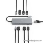 Hama USB HUB - 200142 (USB-C 9in1, 4xUSB 3.1, 2xUSB-C, 2xHDMI, 1xLAN, 100W PD, szürke)