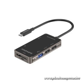   Promate USB Hub - PRIMEHUB LITE (USB-C 7in1 HUB, 1x4K HDMI, 1xUSB 3.0, 2xUSB 2.0, SD,mSD, 1xUSB-C, fekete)